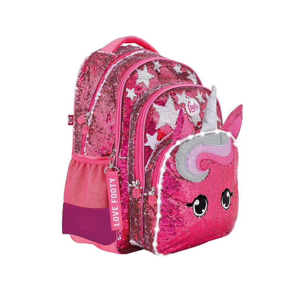 Mochila Footy espalda 18" c/luz led y lentejuelas reversibles 